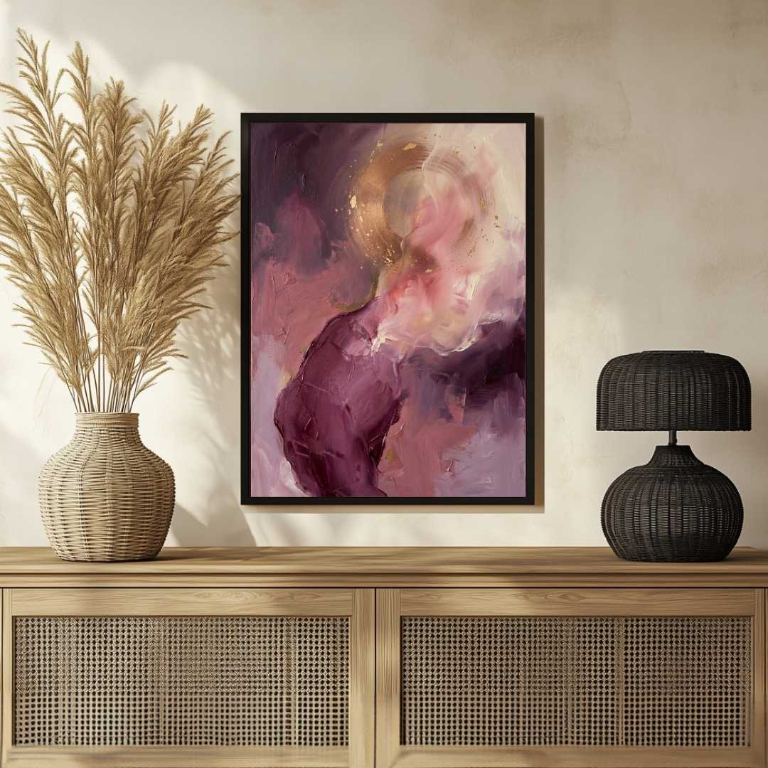 Luxury Abstract Expressionism Plum Purple & Gold Halo Painting | Vertical Modern Boho White Framed Wall Art 3 : 4 Vertical Premium Wall Art Canvas by MeriDeewar
