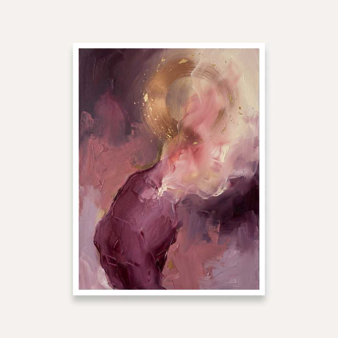 Luxury Abstract Expressionism Plum Purple & Gold Halo Painting | Vertical Modern Boho White Framed Wall Art 3 : 4 Vertical Premium Wall Art Canvas by MeriDeewar