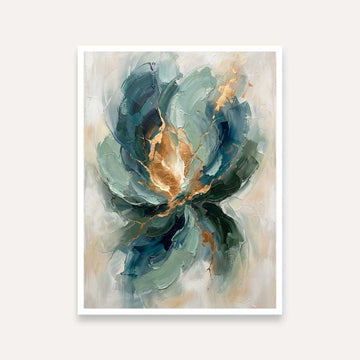 Luxury Abstract Expressionism Teal & Sage Green Floral Painting | Vertical Modern Boho White Framed Wall Art 3 : 4 Vertical Premium Wall Art Canvas by MeriDeewar