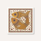 "Madhubani Golden Fish" Traditional Indian Folk Art Giclée Print | Fine Art Wall Art 1 : 1 Square Premium Wall Art Canvas by MeriDeewar