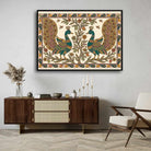 "Madhubani Peacocks" Traditional Indian Folk Art Giclée Print | Fine Art Wall Art 3 : 2 Horizontal Premium Wall Art Canvas by MeriDeewar