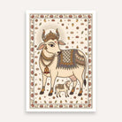 "Madhubani Sacred Cow and Calf" Traditional Indian Folk Art Giclée Print | Fine Art Wall Art 2 : 3 Vertical Premium Wall Art Canvas by MeriDeewar