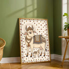 "Madhubani Sacred Cow and Calf" Traditional Indian Folk Art Giclée Print | Fine Art Wall Art 2 : 3 Vertical Premium Wall Art Canvas by MeriDeewar
