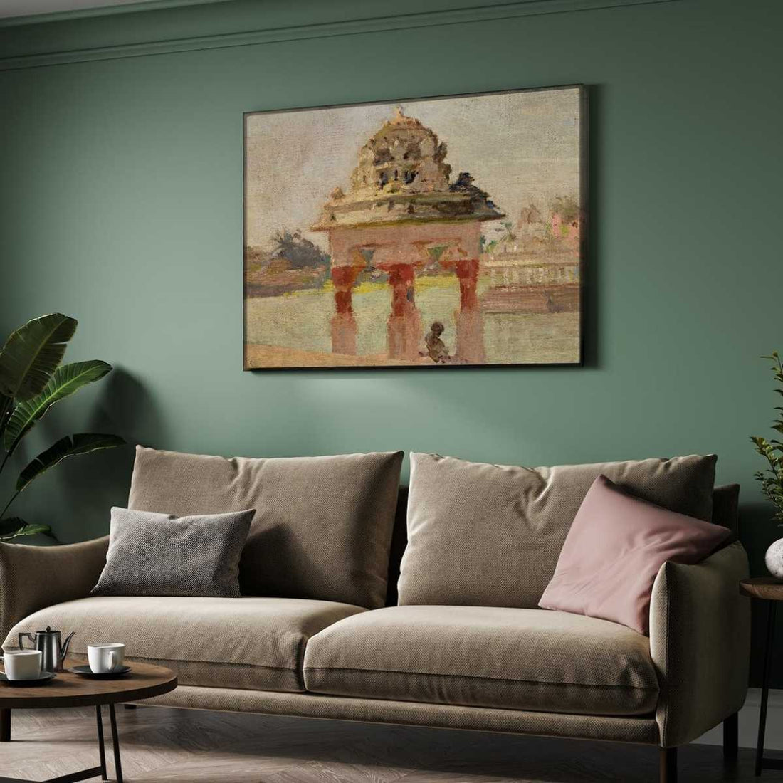 Madras Temple Pavilion Oil Painting | Horizontal Framed Print 4 : 3 Horizontal Premium Wall Art Canvas by MeriDeewar