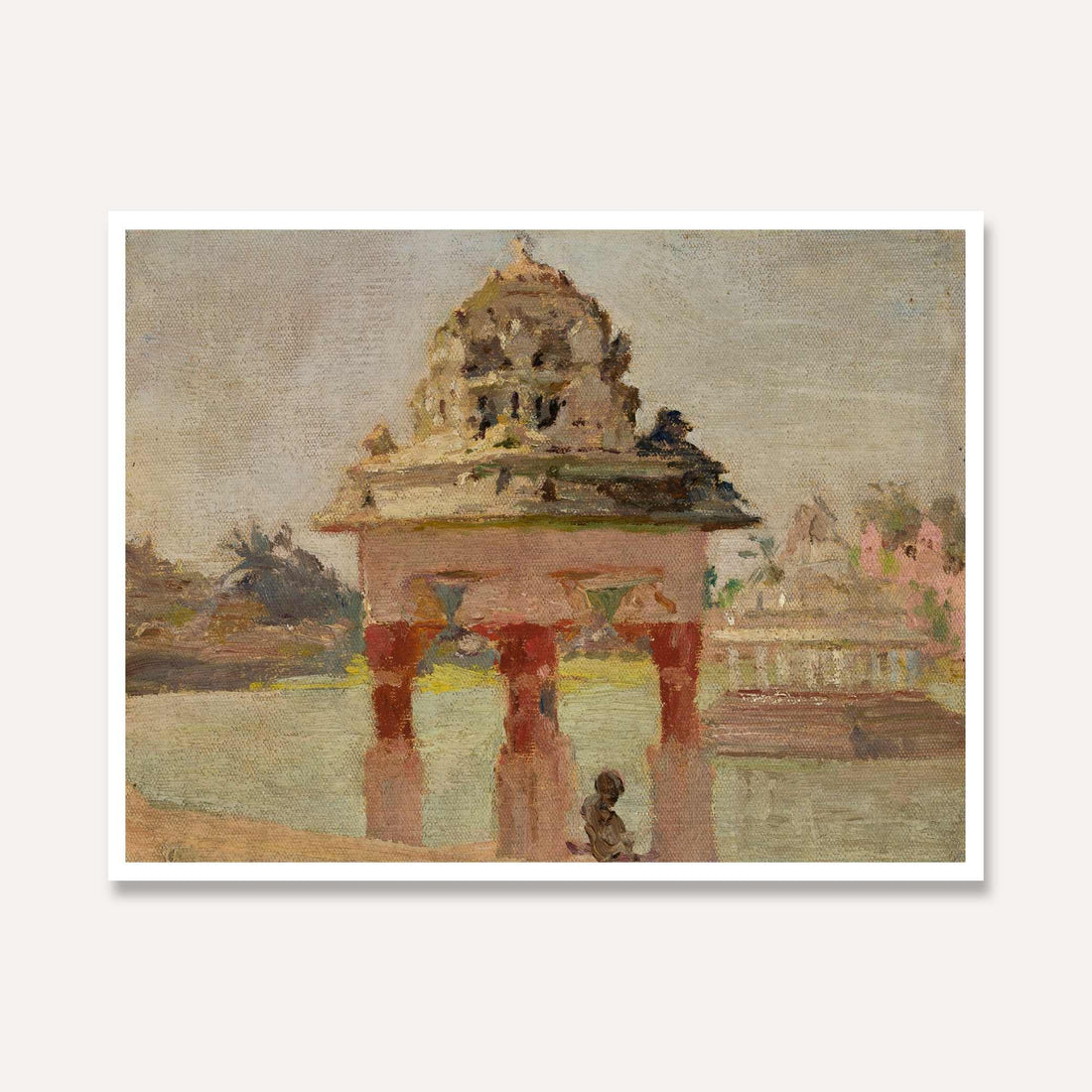 Madras Temple Pavilion Oil Painting | Horizontal Framed Print 4 : 3 Horizontal Premium Wall Art Canvas by MeriDeewar