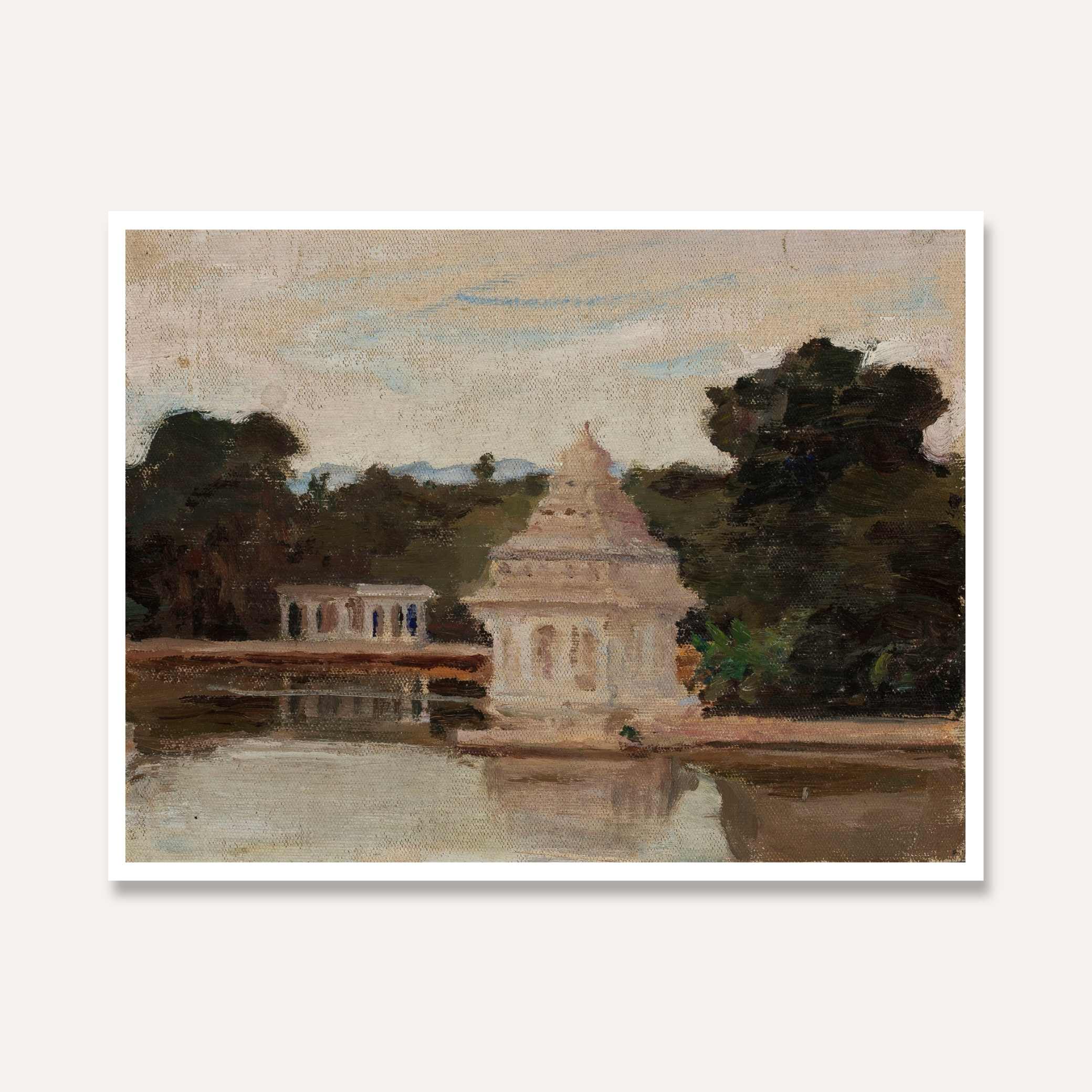 Madras Water Pavilion Oil Painting | Horizontal Framed Print 4 : 3 Horizontal Premium Wall Art Canvas by MeriDeewar