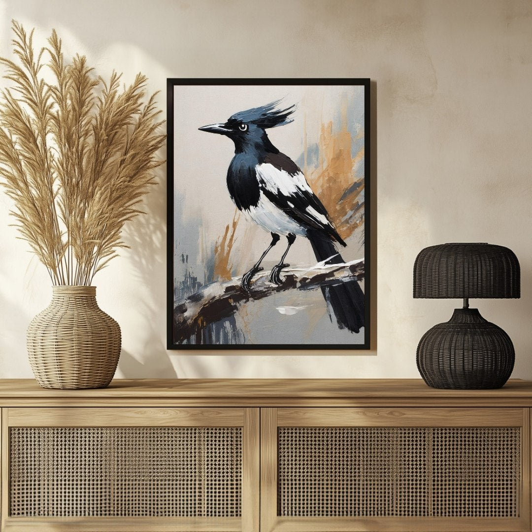 Magpie Bird Abstract Art – Unique Wall Decor | MeriDeewar.com 3 : 4 Vertical New Premium Wall Art Canvas by MeriDeewar
