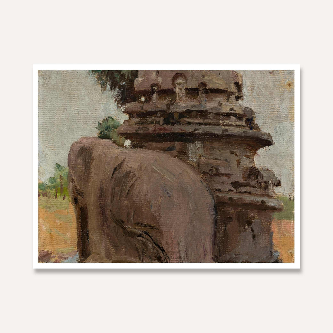 Mahalipur Carved Stone Pillar Oil Painting | Horizontal Framed Print 4 : 3 Horizontal Premium Wall Art Canvas by MeriDeewar