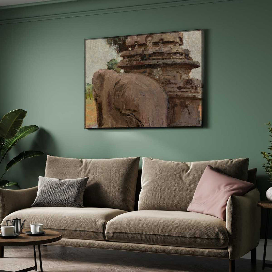 Mahalipur Carved Stone Pillar Oil Painting | Horizontal Framed Print 4 : 3 Horizontal Premium Wall Art Canvas by MeriDeewar
