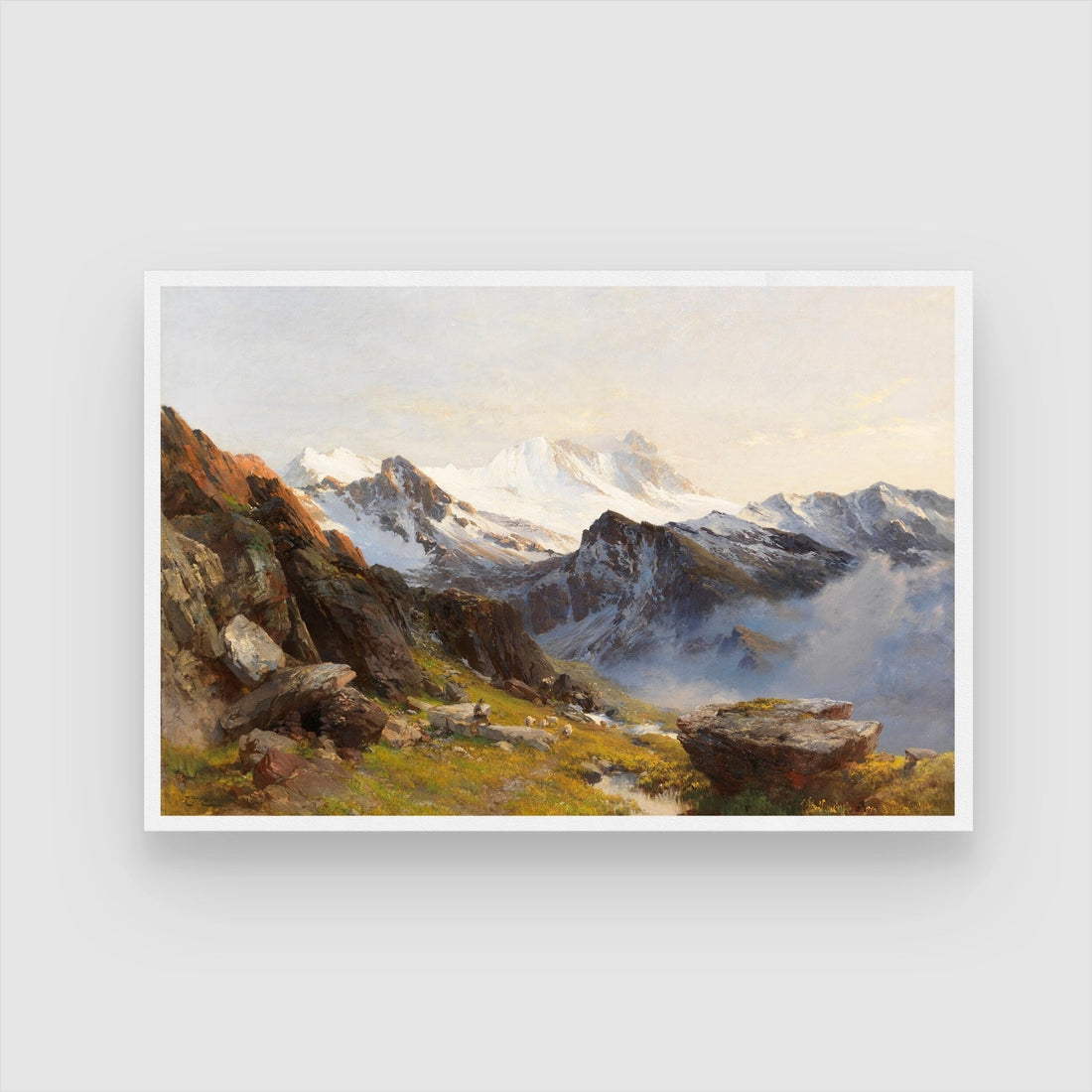Majestic Alpine Morning – Realistic Mountain Landscape Wall Art 2 : 3 Horizontal Premium Wall Art Canvas by MeriDeewar