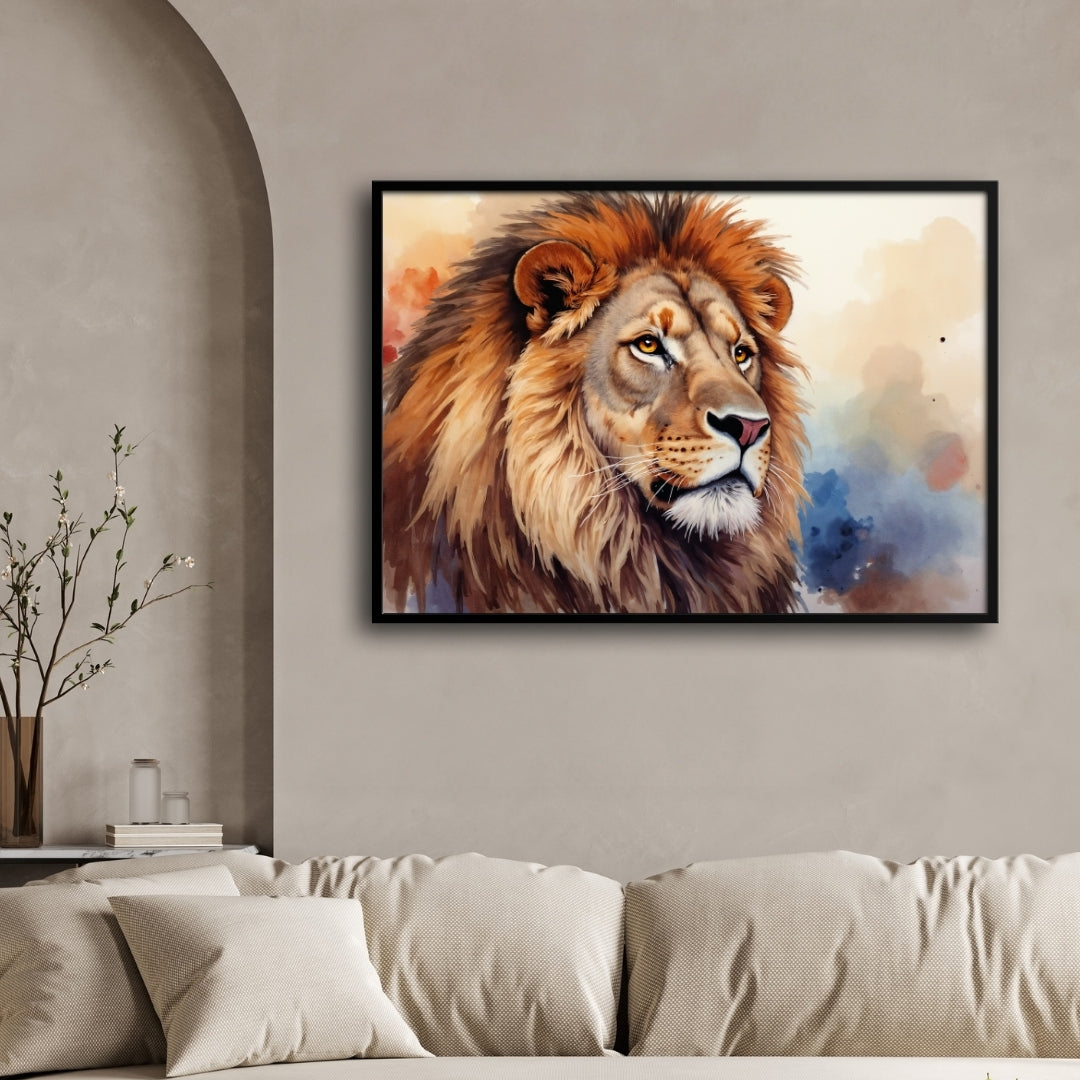 Majestic Lion – Regal Wall Art Canvas Painting 2 : 3 Horizontal Premium Wall Art Canvas by MeriDeewar