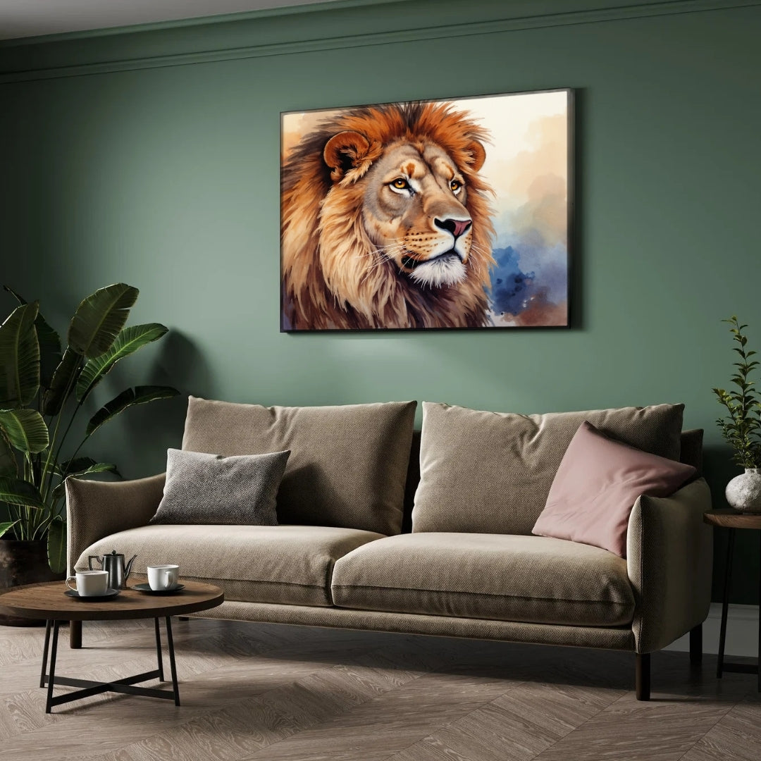 Majestic Lion – Regal Wall Art Canvas Painting 2 : 3 Horizontal Premium Wall Art Canvas by MeriDeewar