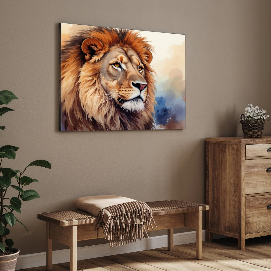 Majestic Lion – Regal Wall Art Canvas Painting 2 : 3 Horizontal Premium Wall Art Canvas by MeriDeewar