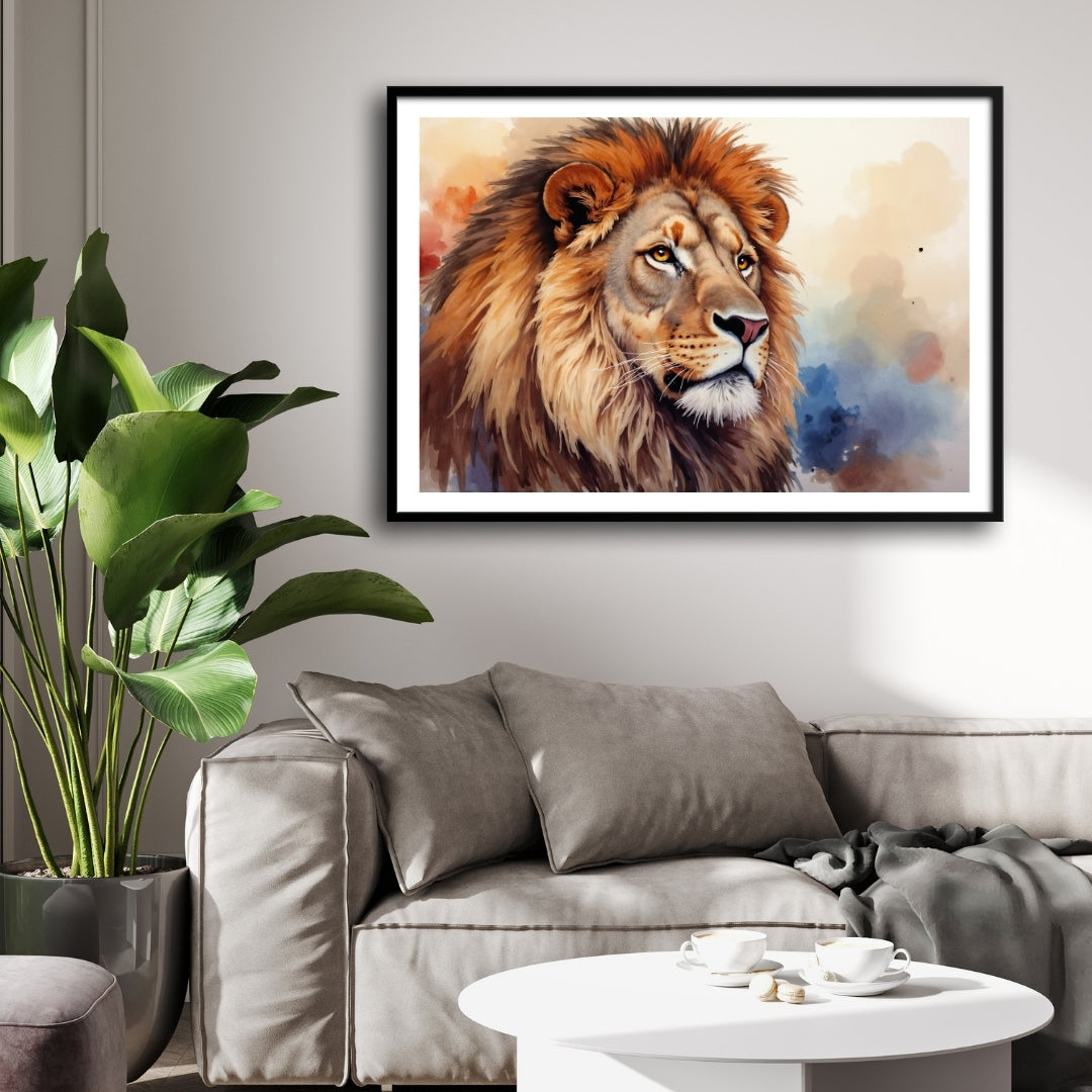 Majestic Lion – Regal Wall Art Canvas Painting 2 : 3 Horizontal Premium Wall Art Canvas by MeriDeewar