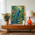 "Majestic Peacock in Tropical Garden" Giclée Print | Indian Wall Art Print 2 : 3 Vertical Premium Wall Art Canvas by MeriDeewar