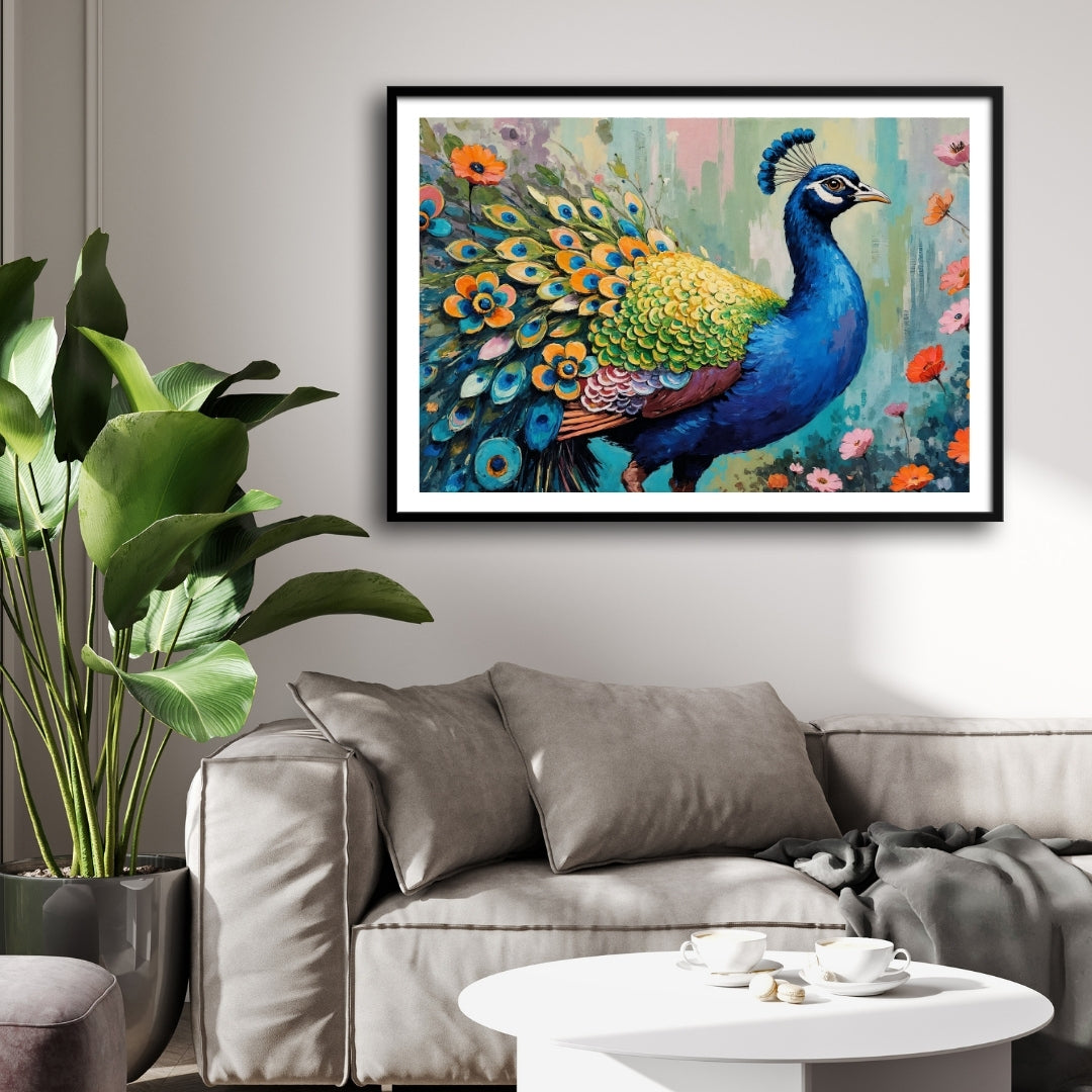 Majestic Peacock – Vibrant Wall Art Canvas Painting 2 : 3 Horizontal Premium Wall Art Canvas by MeriDeewar
