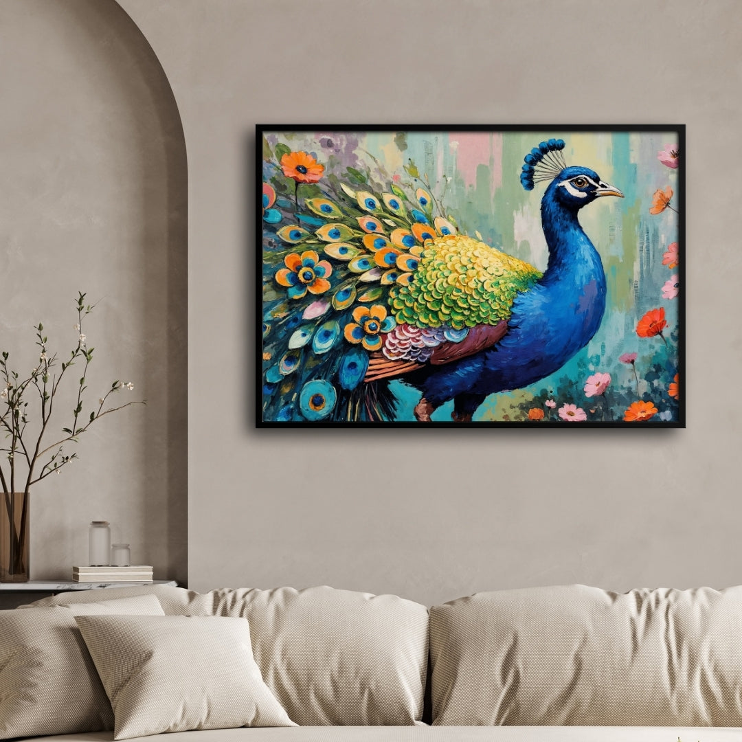 Majestic Peacock – Vibrant Wall Art Canvas Painting 2 : 3 Horizontal Premium Wall Art Canvas by MeriDeewar