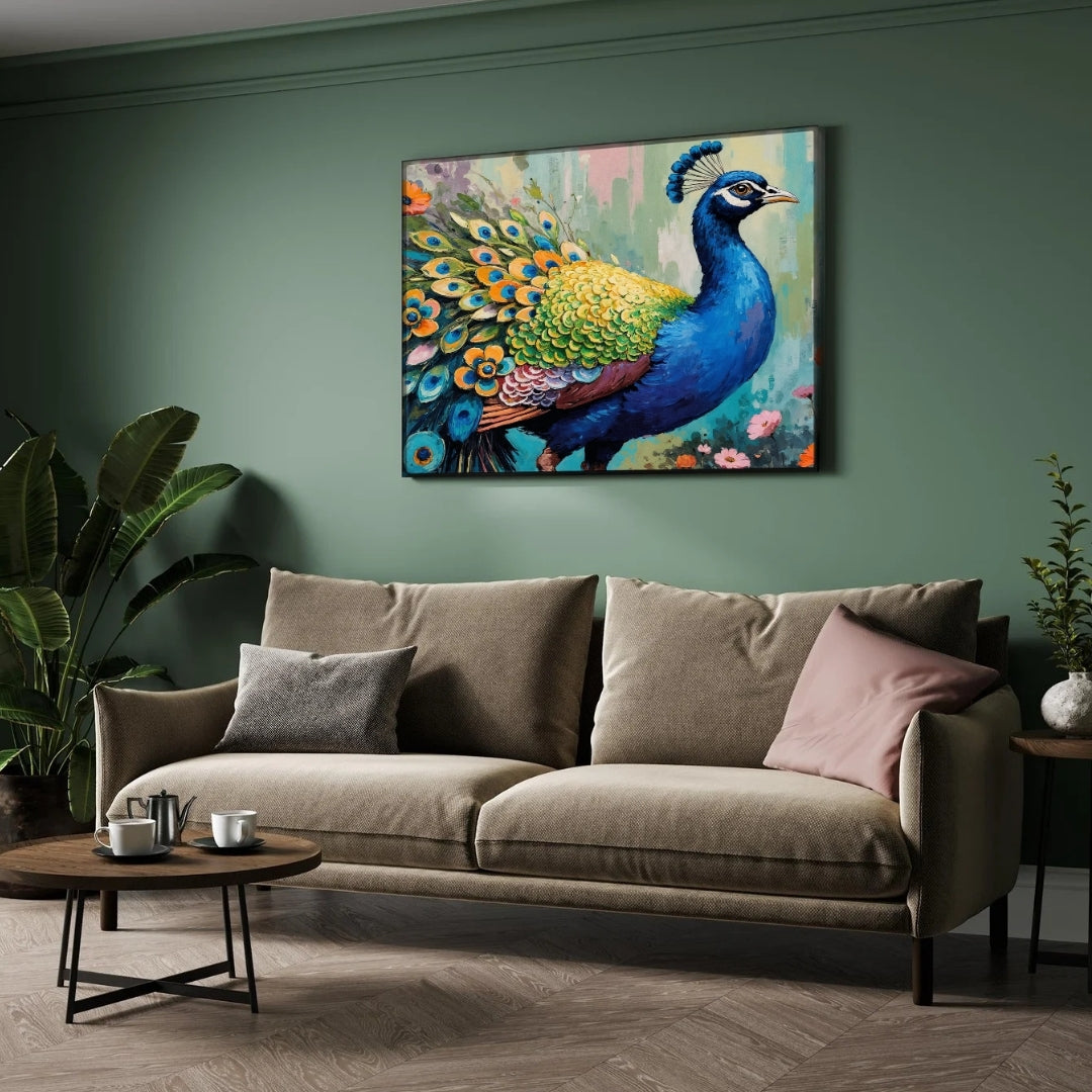 Majestic Peacock – Vibrant Wall Art Canvas Painting 2 : 3 Horizontal Premium Wall Art Canvas by MeriDeewar