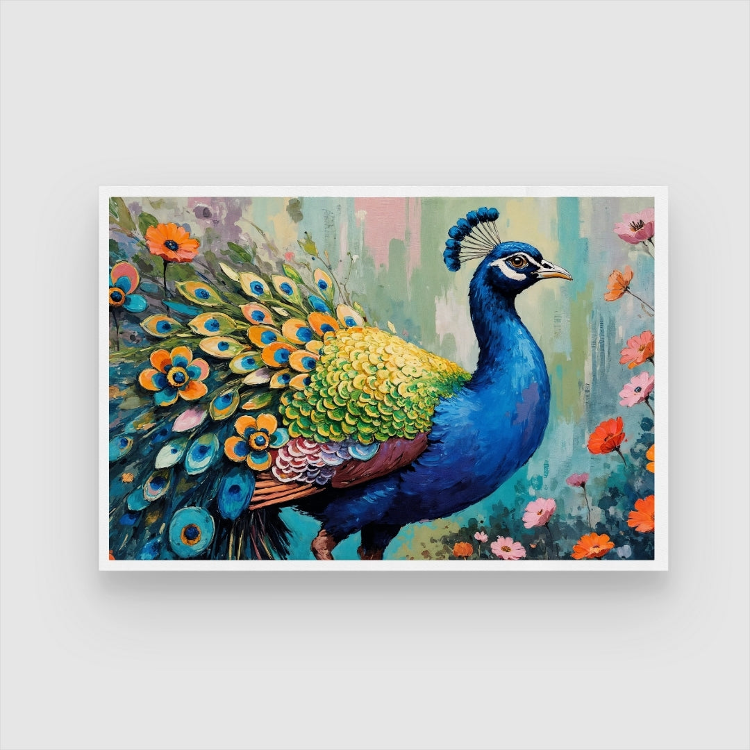 Majestic Peacock – Vibrant Wall Art Canvas Painting 2 : 3 Horizontal Premium Wall Art Canvas by MeriDeewar