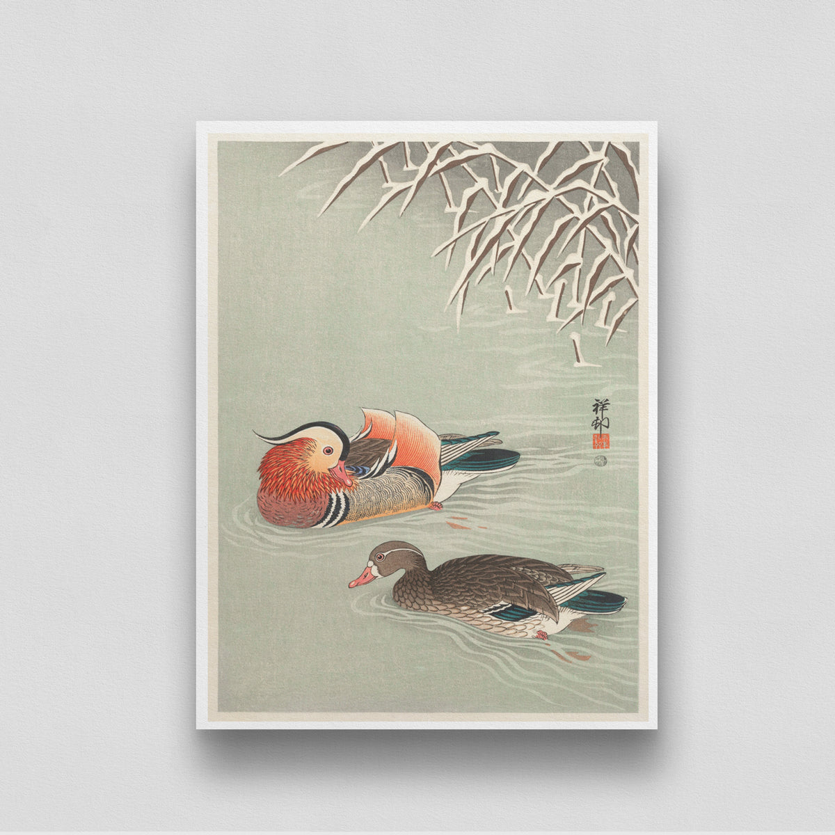 Mandarin ducks Poster by Ohara Koson 3 : 4 Vertical New Premium Wall Art Canvas by MeriDeewar