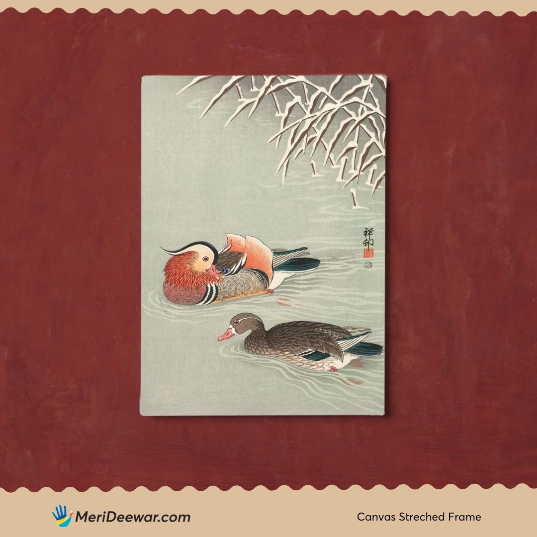 Mandarin ducks Poster by Ohara Koson 3 : 4 Vertical New Premium Wall Art Canvas by MeriDeewar