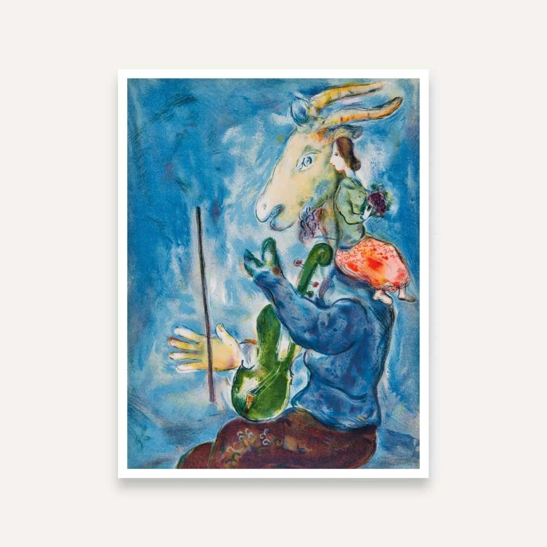 Marc Chagall Blue Dreamy Painting for Living Room | Surreal Wall Art Print 3 : 4 Vertical Premium Wall Art Canvas by MeriDeewar
