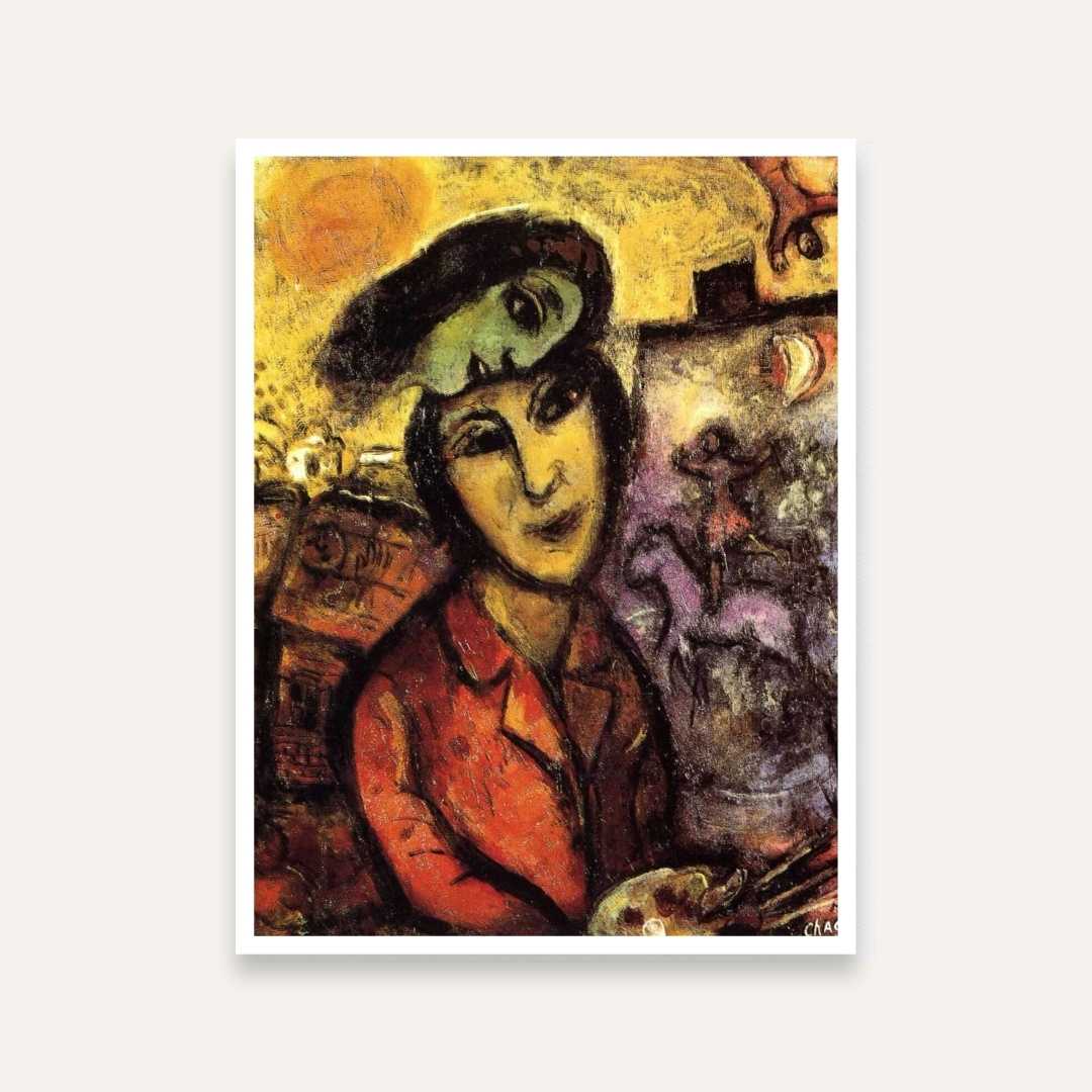 Marc Chagall Self-Portrait Painting for Living Room | Warm Tones Wall Art | Giclée Print 3 : 4 Vertical Premium Wall Art Canvas by MeriDeewar