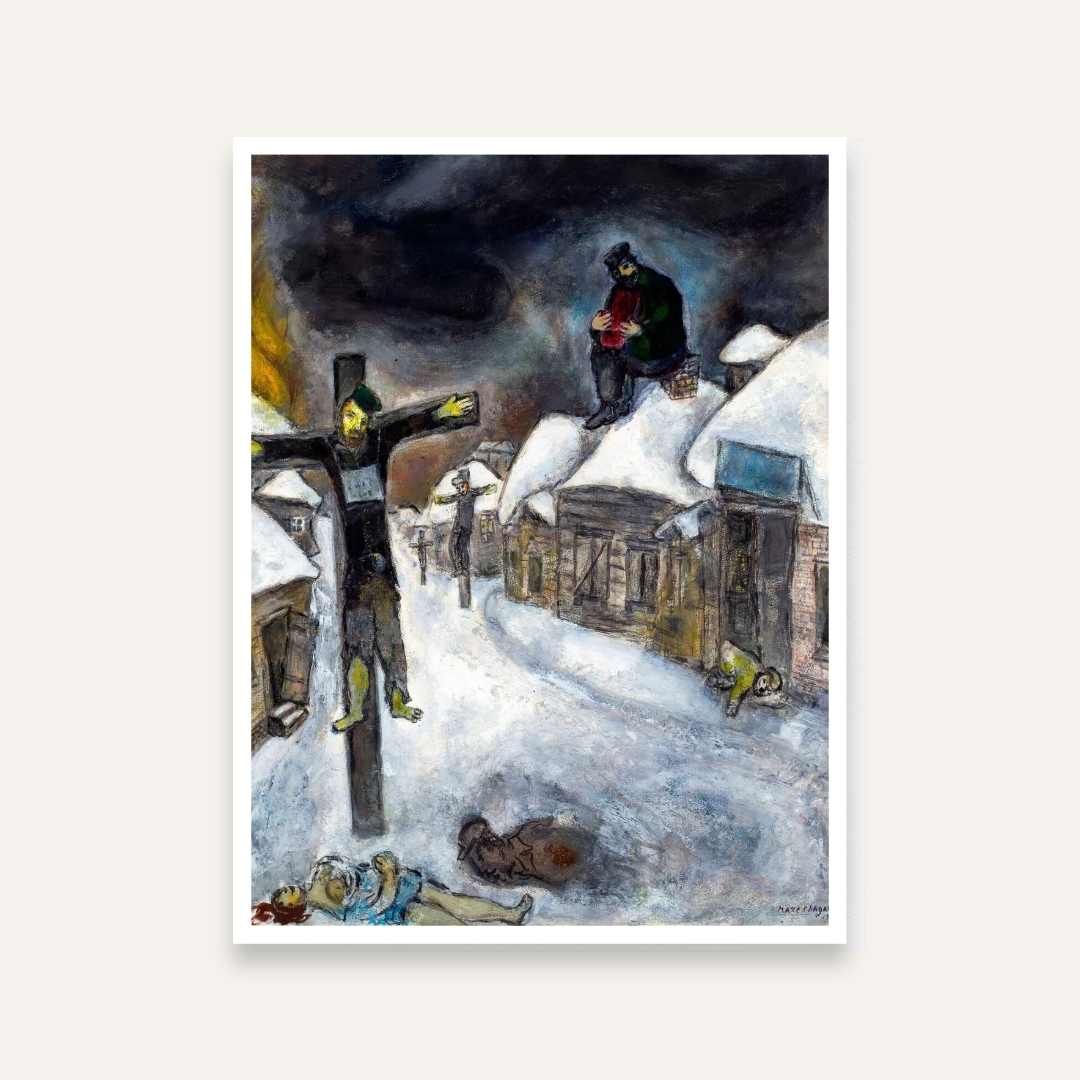 Marc Chagall White Crucifixion Painting for Living Room | Classic Wall Art Print 3 : 4 Vertical Premium Wall Art Canvas by MeriDeewar