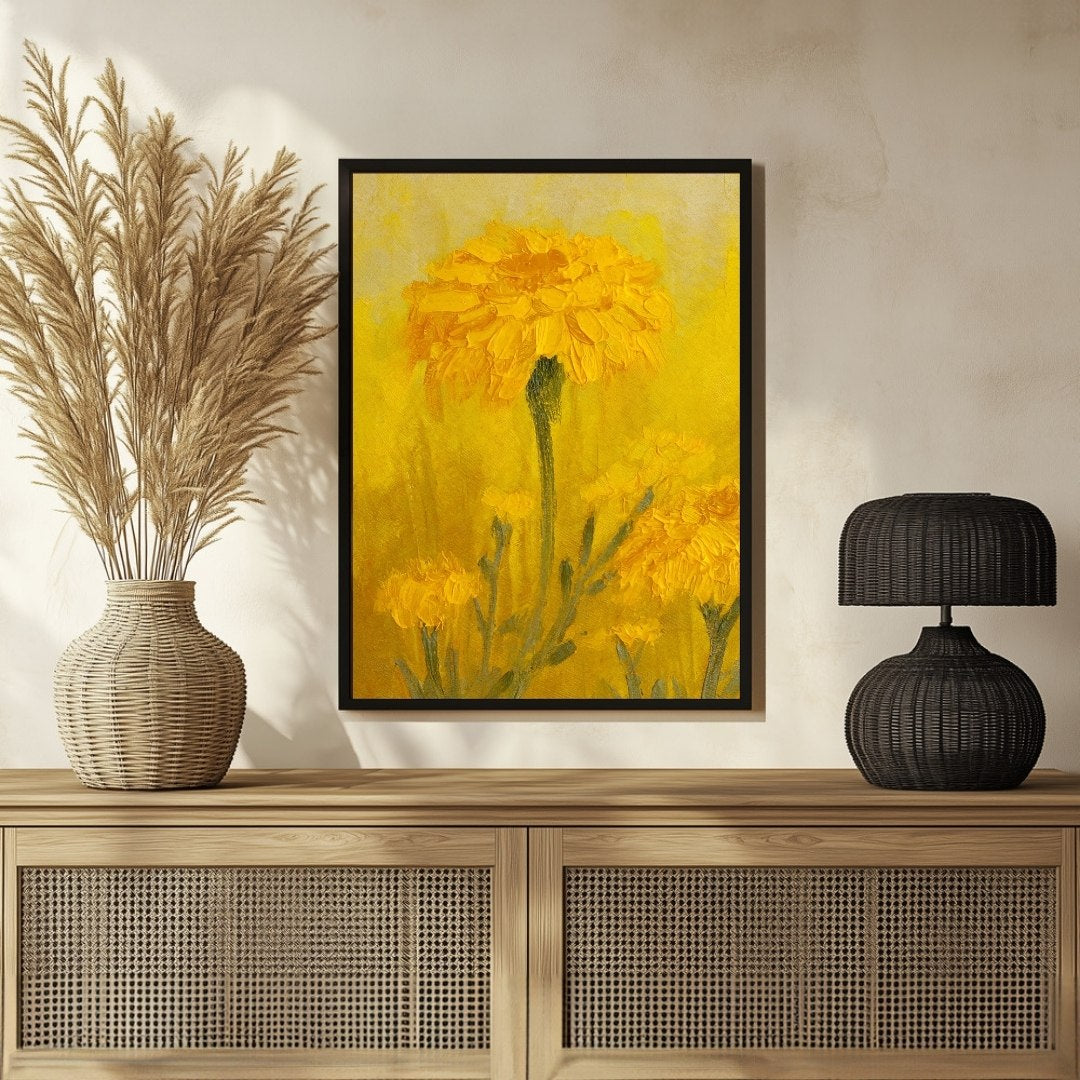 Marigold Abstract Art Painting - Vibrant Floral Decor 3 : 4 Vertical New Premium Wall Art Canvas by MeriDeewar