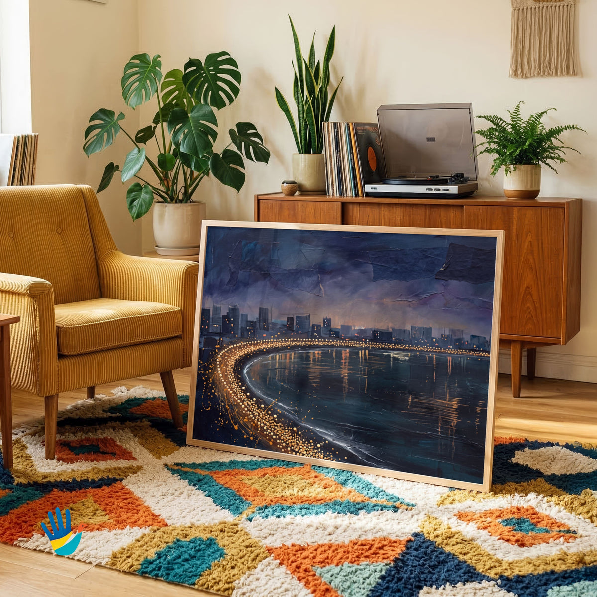Marine Drive Midnight | Mumbai Abstract Night Art 3 : 2 Horizontal Premium Wall Art Canvas by MeriDeewar