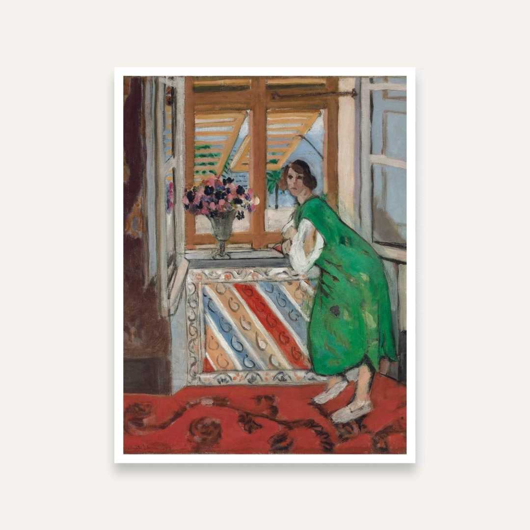 Matisse Girl in Green Dress Painting for Bedroom | Floral Window Wall Art | Giclée Print 3 : 4 Vertical Premium Wall Art Canvas by MeriDeewar