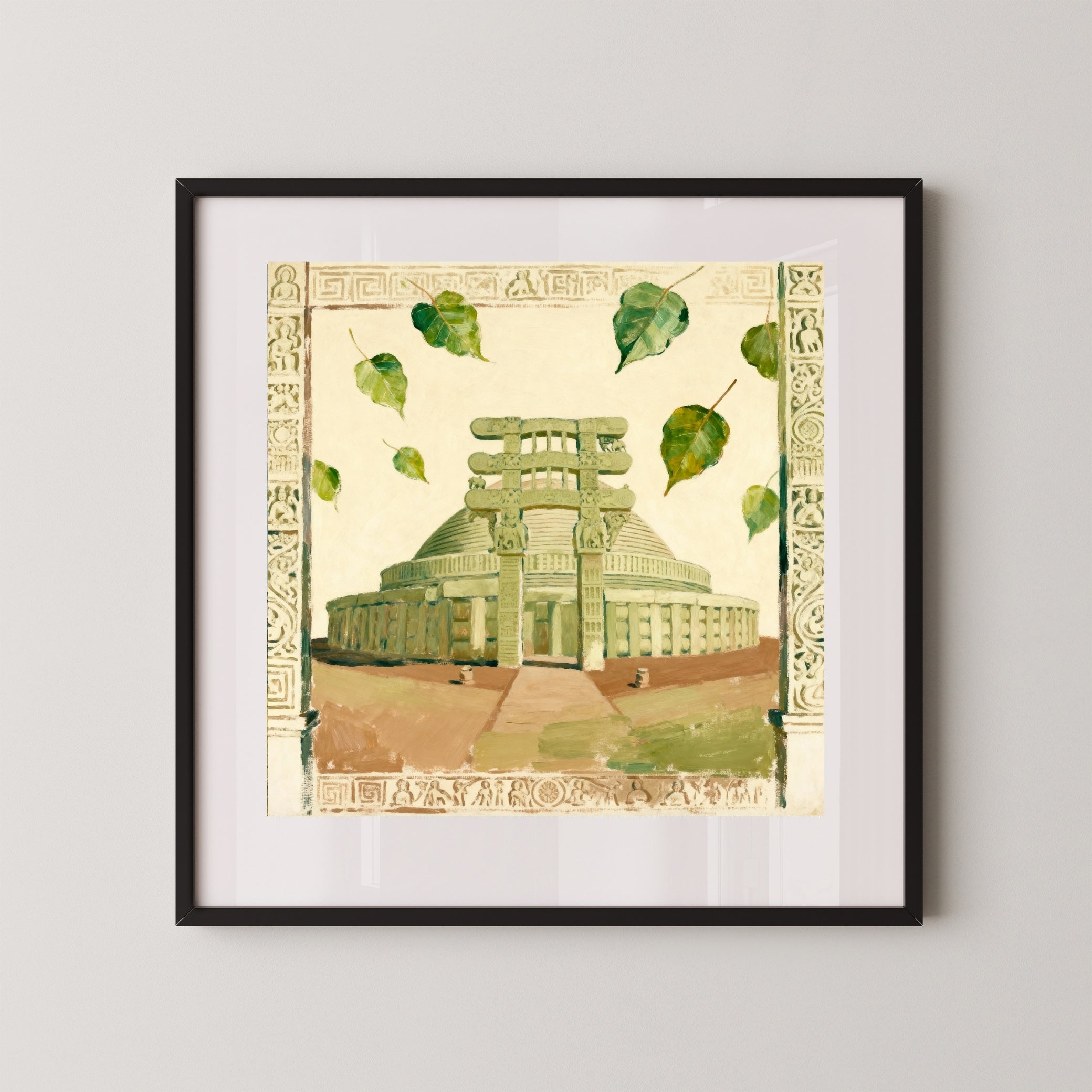 Meditation in Structure: Sanchi Stupa Art | Buddhist Peace & Reflection Print | MeriDeewar 1 : 1 Square Premium Wall Art Canvas by MeriDeewar