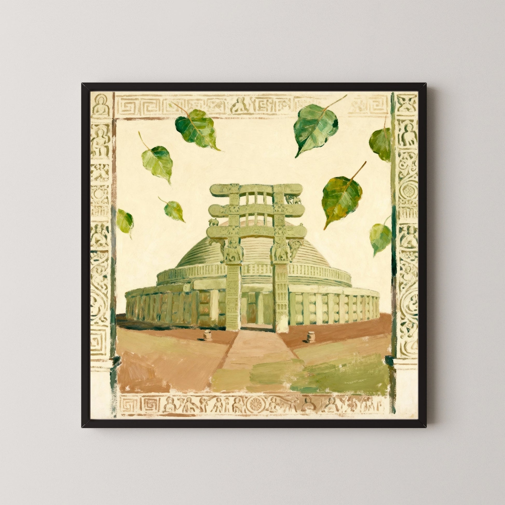 Meditation in Structure: Sanchi Stupa Art | Buddhist Peace & Reflection Print | MeriDeewar 1 : 1 Square Premium Wall Art Canvas by MeriDeewar