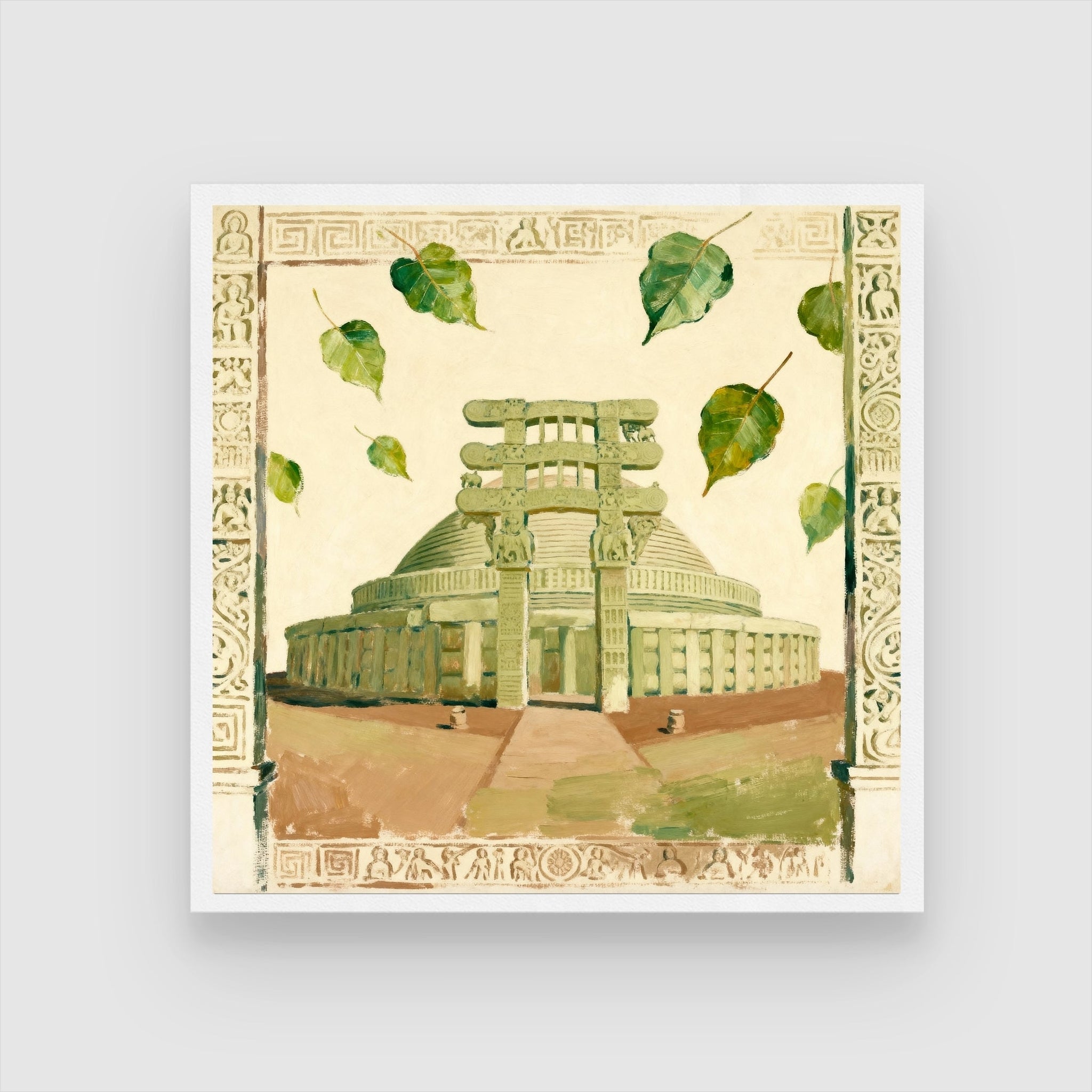 Meditation in Structure: Sanchi Stupa Art | Buddhist Peace & Reflection Print | MeriDeewar 1 : 1 Square Premium Wall Art Canvas by MeriDeewar