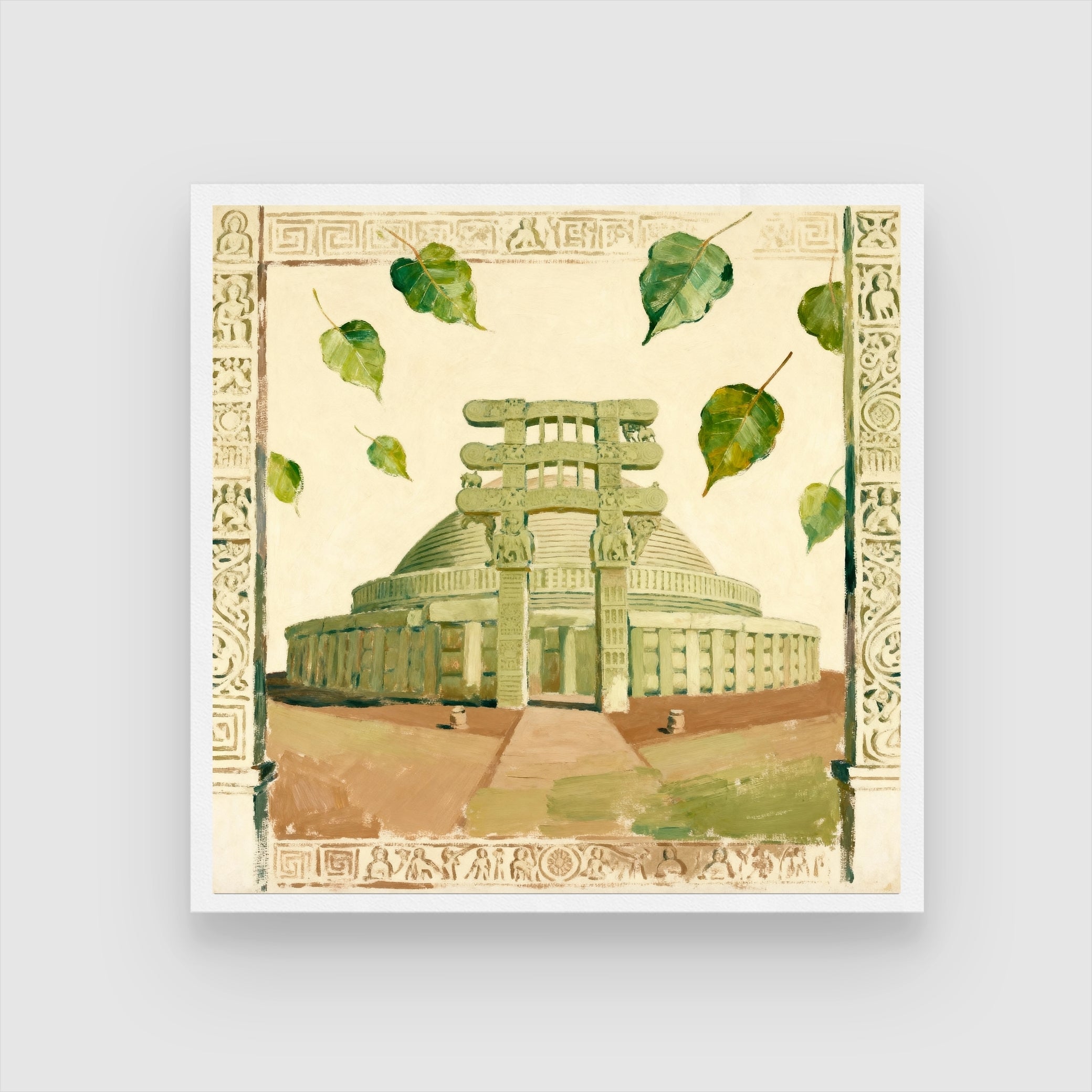 Meditation in Structure: Sanchi Stupa Art | Buddhist Peace & Reflection Print | MeriDeewar 1 : 1 Square Premium Wall Art Canvas by MeriDeewar