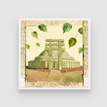 Meditation in Structure: Sanchi Stupa Art | Buddhist Peace & Reflection Print | MeriDeewar 1 : 1 Square Premium Wall Art Canvas by MeriDeewar