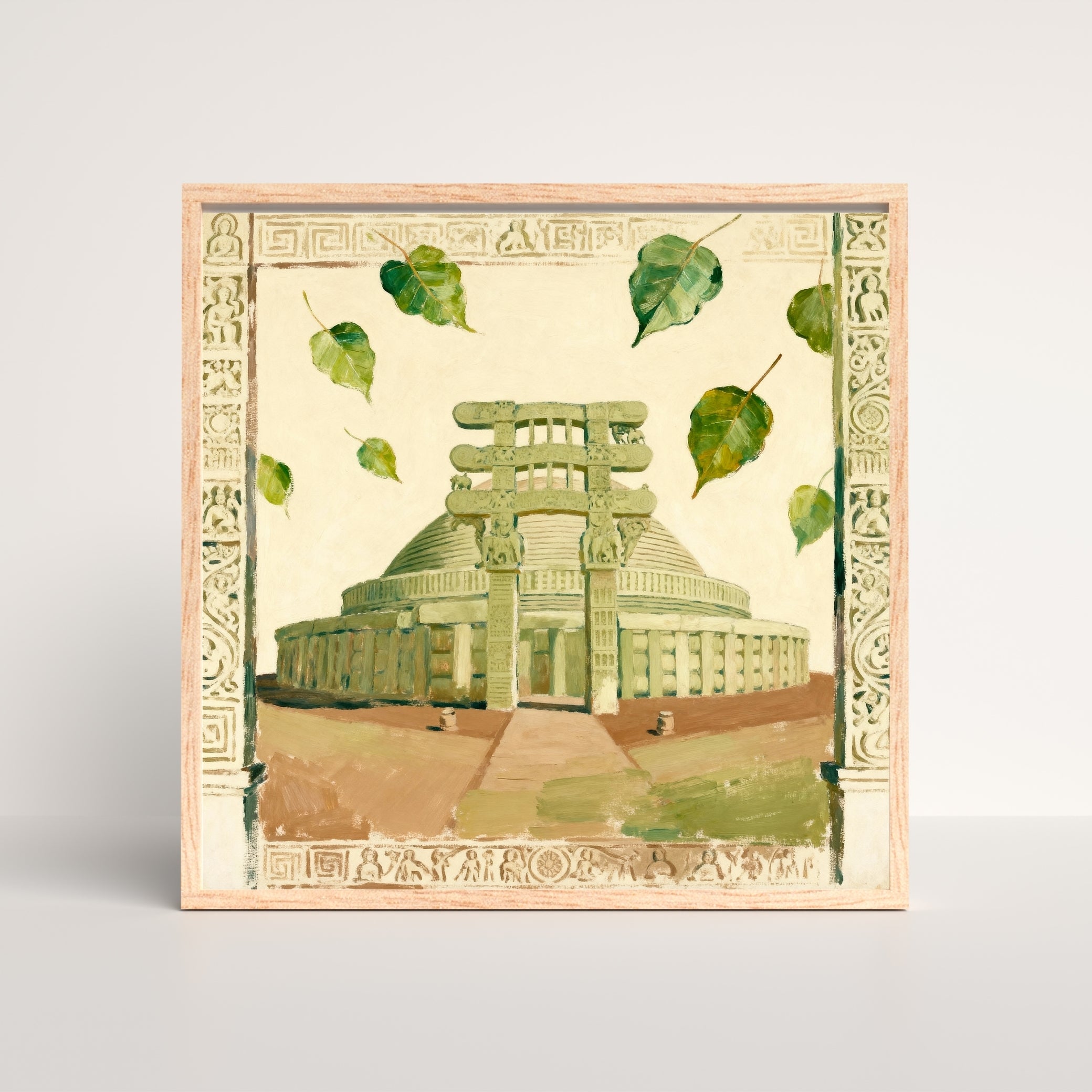 Meditation in Structure: Sanchi Stupa Art | Buddhist Peace & Reflection Print | MeriDeewar 1 : 1 Square Premium Wall Art Canvas by MeriDeewar