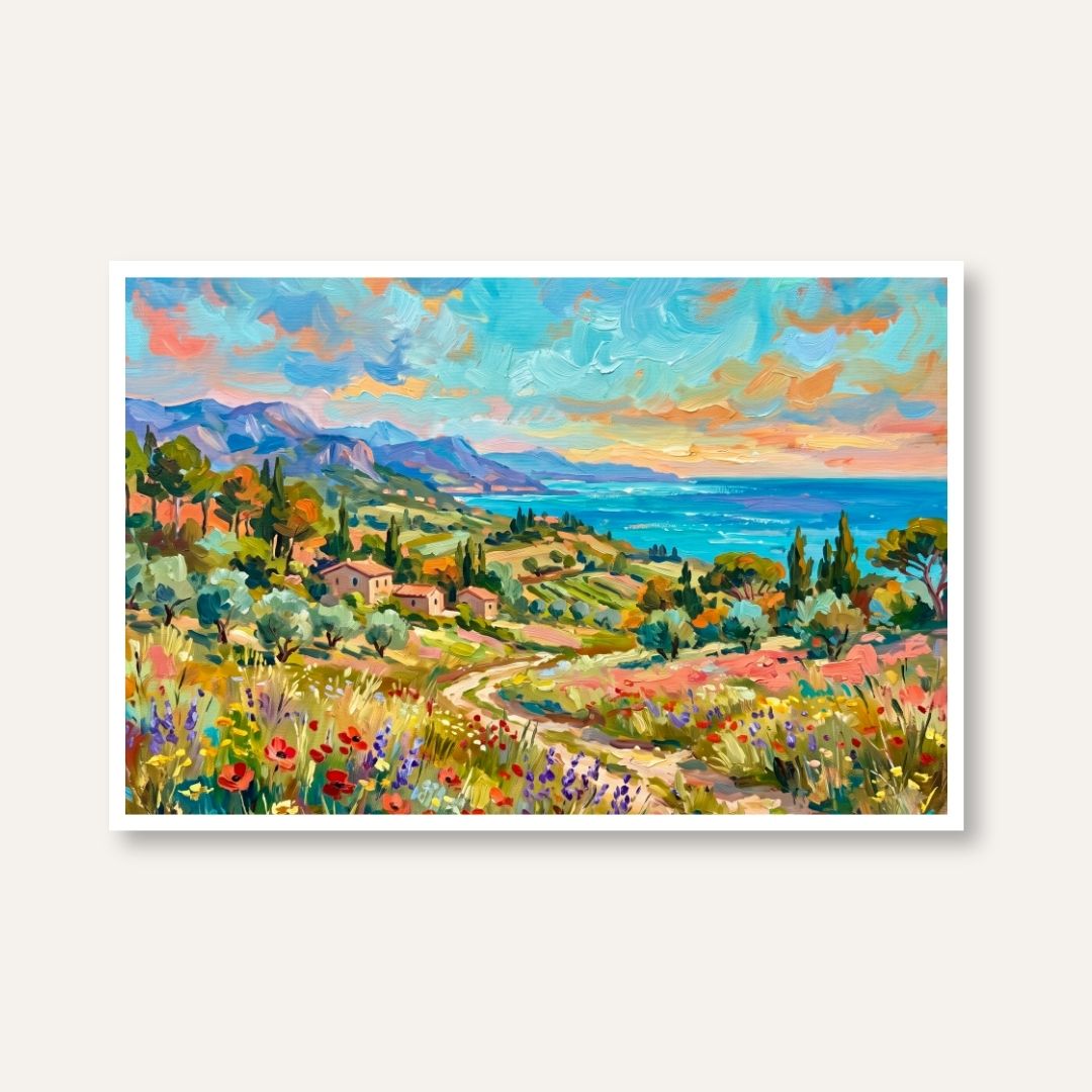 "Mediterranean Coastal Sunset" Giclée Print | Indian Wall Art Print 3 : 2 Horizontal Premium Wall Art Canvas by MeriDeewar