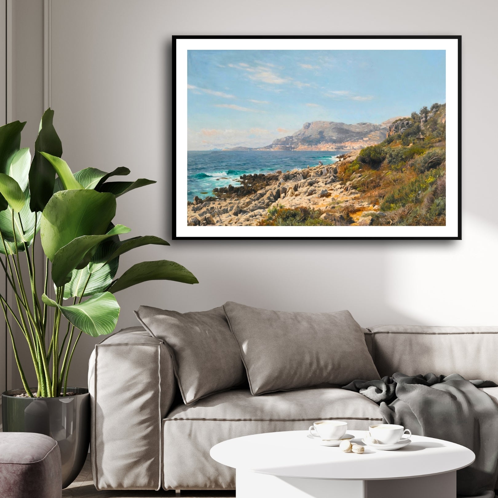 Mediterranean Coastline – Realistic Seaside Landscape Art 2 : 3 Horizontal Premium Wall Art Canvas by MeriDeewar