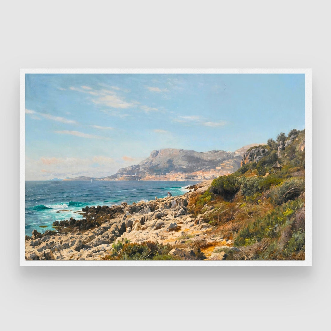 Mediterranean Coastline – Realistic Seaside Landscape Art 2 : 3 Horizontal Premium Wall Art Canvas by MeriDeewar