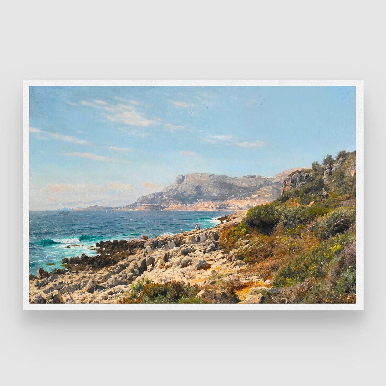 Mediterranean Coastline – Realistic Seaside Landscape Art 2 : 3 Horizontal Premium Wall Art Canvas by MeriDeewar