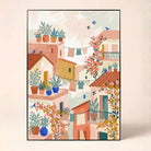 "Mediterranean Village Rooftops" Sunny Town Art Poster | Vertical Borderless Art Frame Poster Premium Wall Art Canvas by MeriDeewar