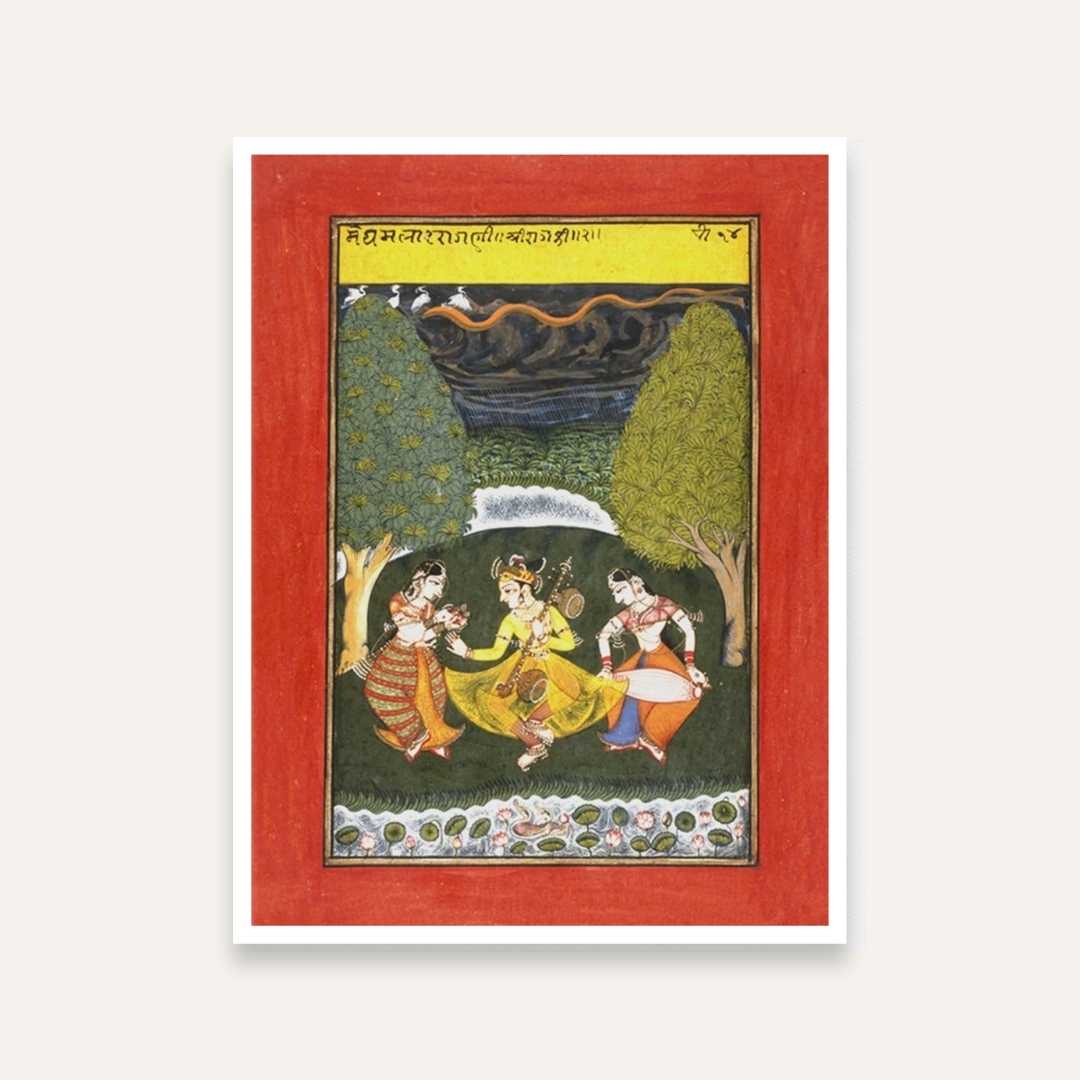 Megha Mallar Raga Miniature Painting for Living Room | Rajasthani Ragamala Wall Art 3 : 4 Vertical Premium Wall Art Canvas by MeriDeewar