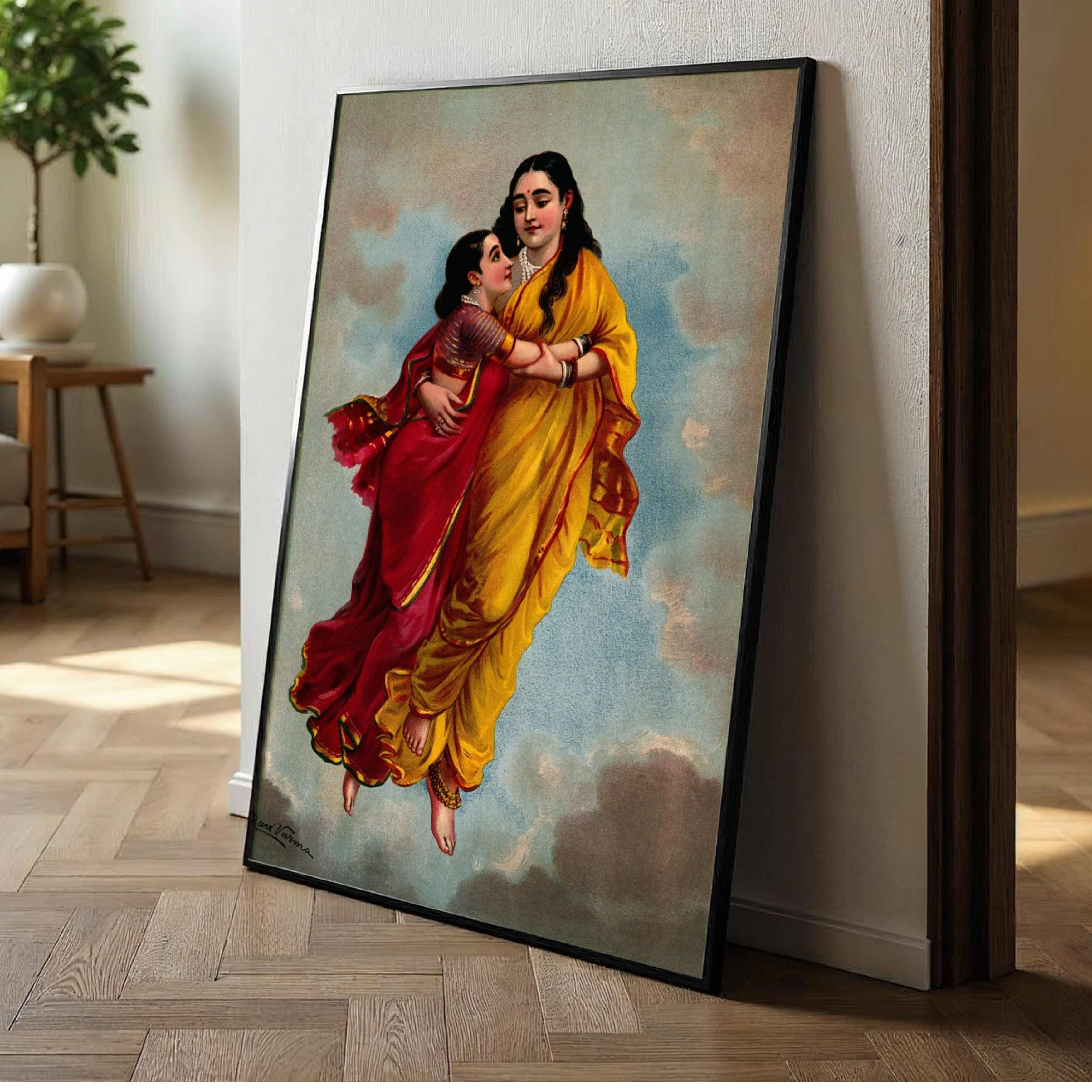 Menaka Shakuntala Painting by Raja Ravi Varma | Spiritual Wall Art for Living Room 2 : 3 Vertical Premium Wall Art Canvas by MeriDeewar