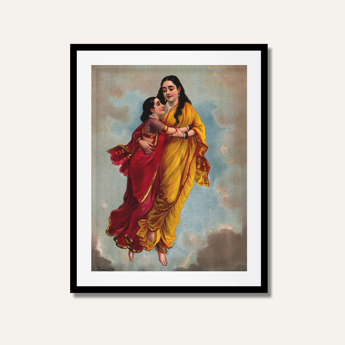 Menaka Takes Shakuntala to Heaven Painting | Raja Ravi Varma Art | MeriDeewar 2 : 3 Vertical Premium Wall Art Canvas by MeriDeewar