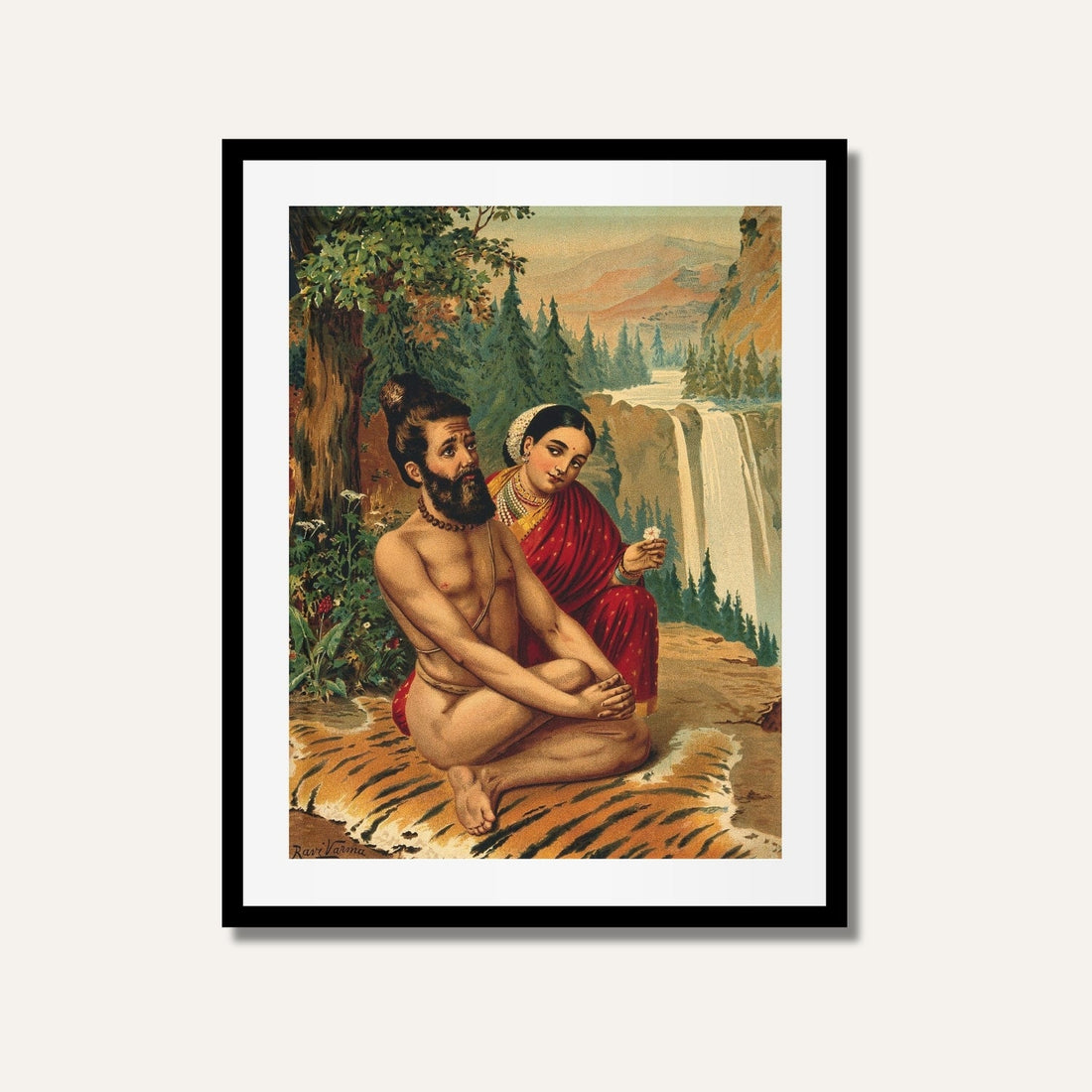 Menaka Tempting Vishwamitra Painting – Raja Ravi Varma Indian Mythology Wall Art | MeriDeewar 4 X 5.5 Vertical Premium Wall Art Canvas by MeriDeewar