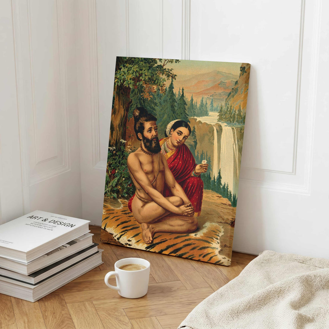 Menaka Tempting Vishwamitra Painting – Raja Ravi Varma Indian Mythology Wall Art | MeriDeewar 4 X 5.5 Vertical Premium Wall Art Canvas by MeriDeewar