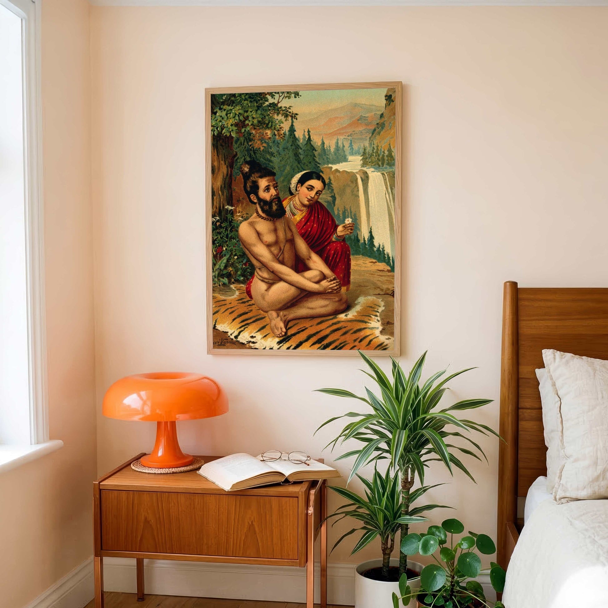 Menaka Vishwamitra Painting by Raja Ravi Varma | Spiritual Indian Mythology Wall Art for Home 3 : 4 Vertical Premium Wall Art Canvas by MeriDeewar