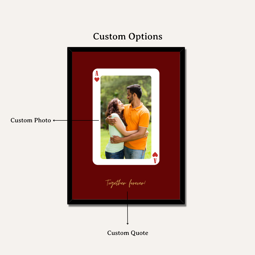 MeriDeewar Personalized Ace of Hearts Playing Card Photo Frame with Custom Date & Quote custom Premium Wall Art Canvas by MeriDeewar