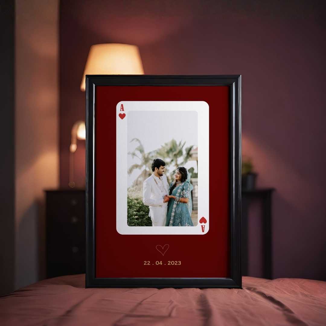 MeriDeewar Personalized Ace of Hearts Playing Card Photo Frame with Custom Date & Quote custom Premium Wall Art Canvas by MeriDeewar